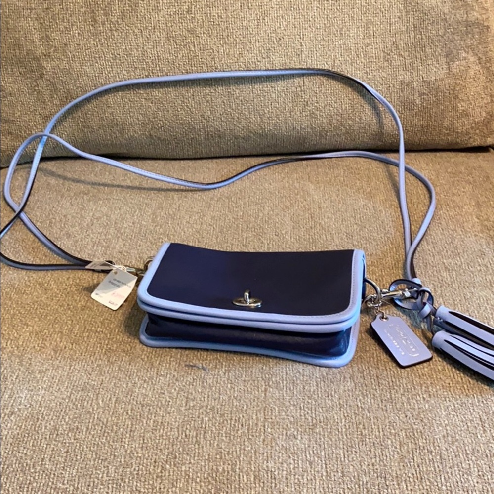 Coach Navy and Chambray Leather Shoulder Purse